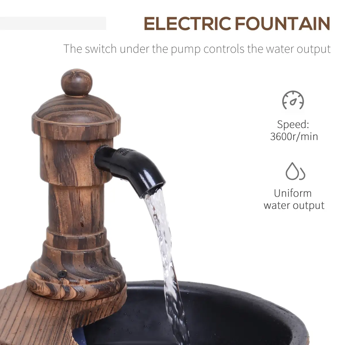 Outsunny Barrel Water Pump Fountain Rustic Wood Electric Water Feature Garden by Outsunny