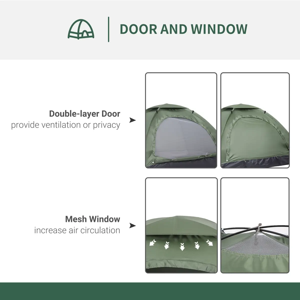 Outsunny Camping Tent for 2 Person Dome Tent w/ Storage Pocket Dark Green by Outsunny