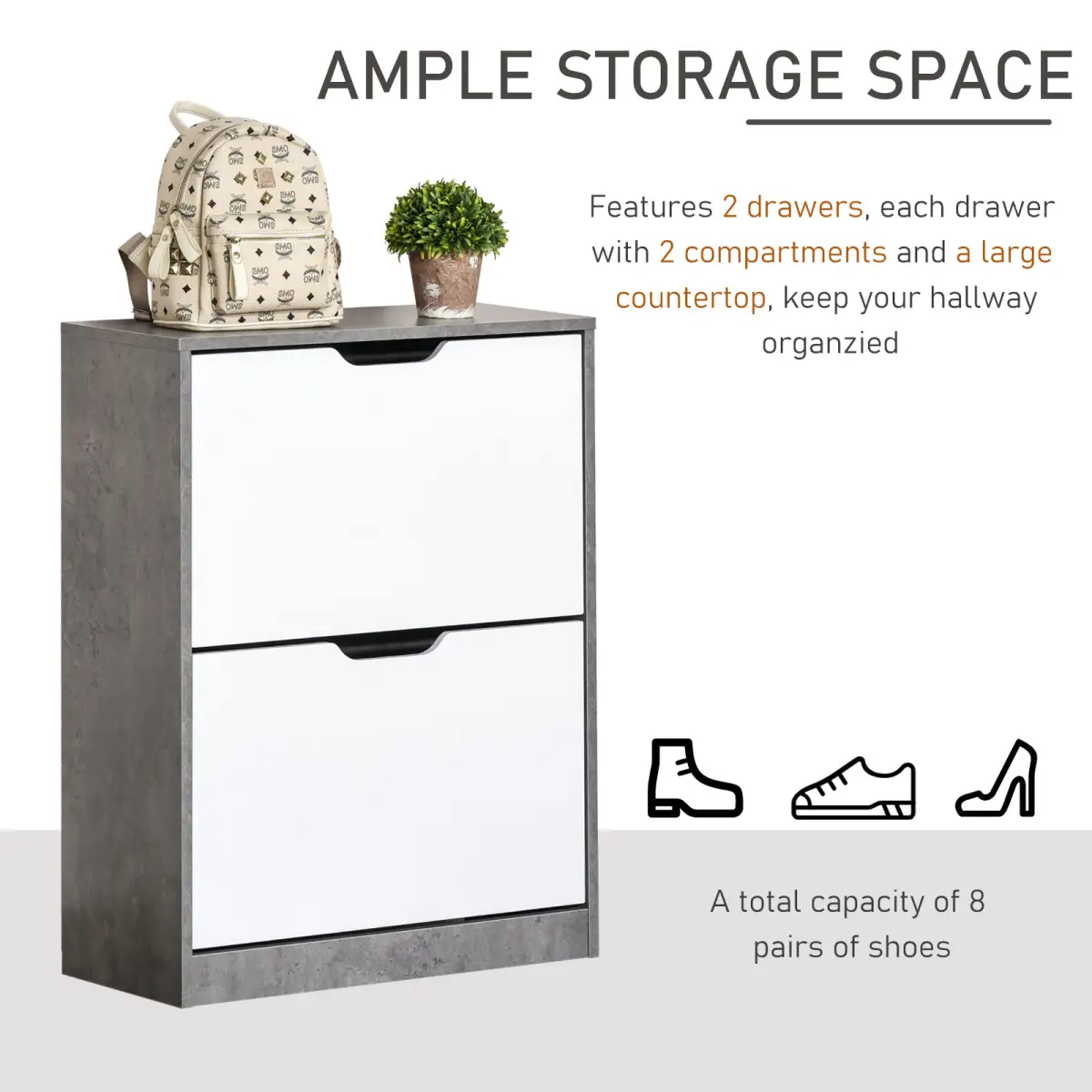 Two Drawer Shoe Cabinet Home Storage Organiser Groove Handles Hallway HOMCOM by Unbranded