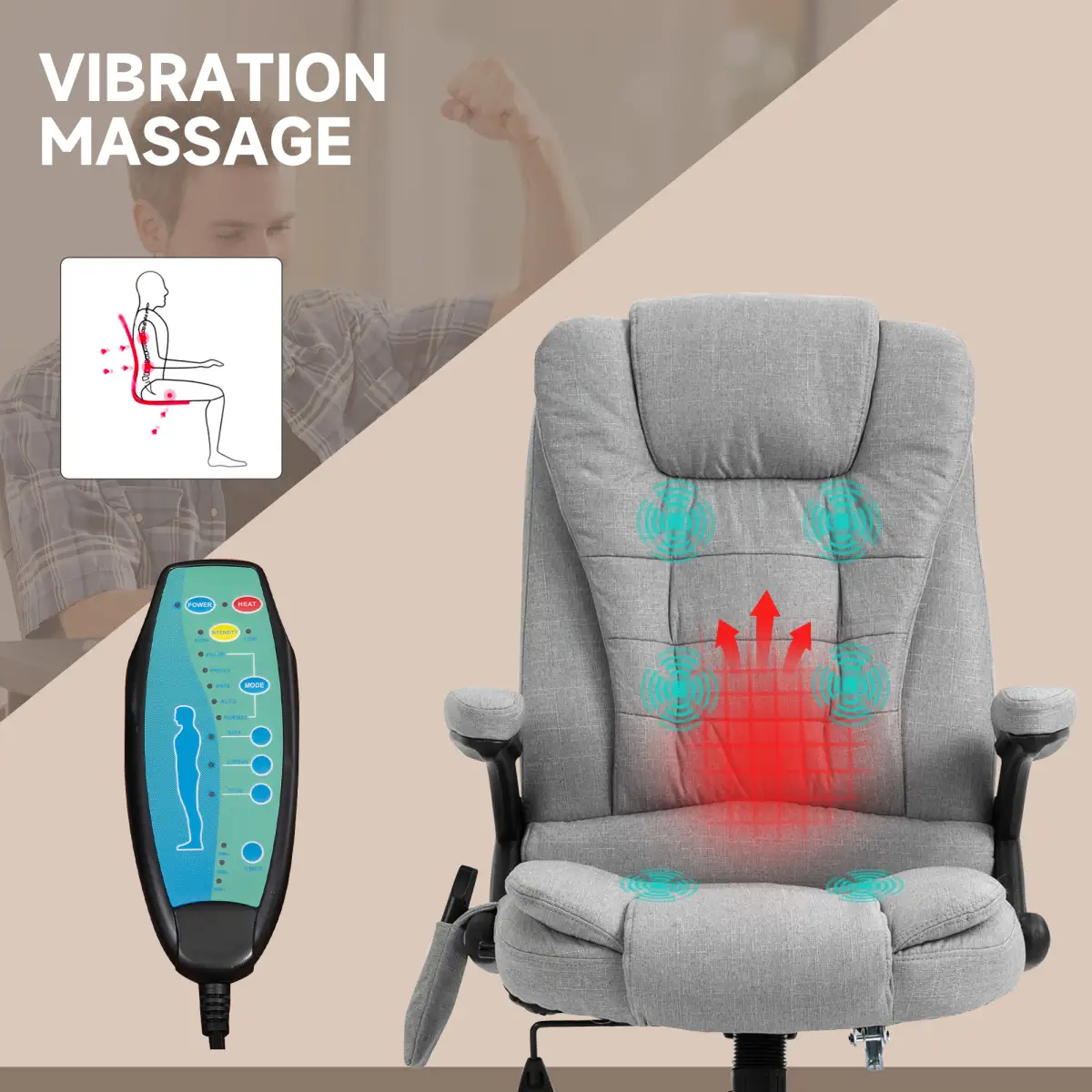 Executive Reclining Chair w/ Heating Massage Points Relaxing Headrest Grey by Unbranded