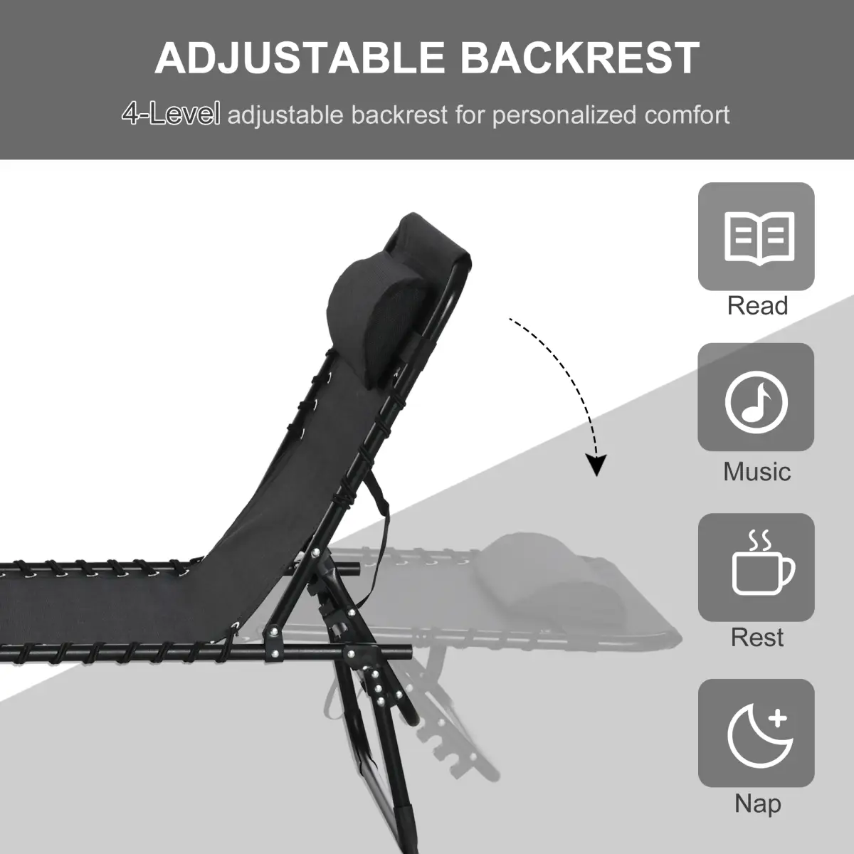 Sun Lounger Reclining Cot Foldable Folding Garden Chair Bed Relaxer Outsunny by Unbranded