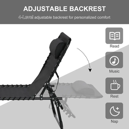 Sun Lounger Reclining Cot Foldable Folding Garden Chair Bed Relaxer Outsunny by Unbranded