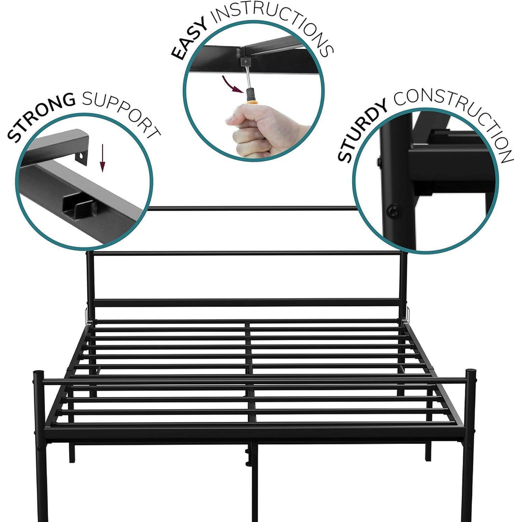 Extra Strong Double Metal Bed Frame In Black - Improved by House of Home