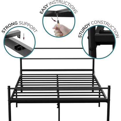 Extra Strong Double Metal Bed Frame In Black - Improved by House of Home