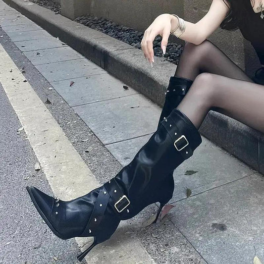 Women's All-Match Belt-Buckle Rivet Long Boots by Dropshipman
