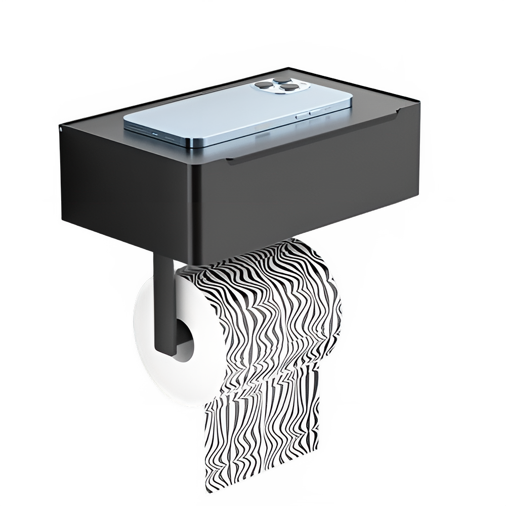 Toilet Roll Holder with Wipes Dispenser Black Multi-function Bathroom Storage Rack Roll Paper Holder Stainless Steel Accessories by All Mart Bristol Ltd