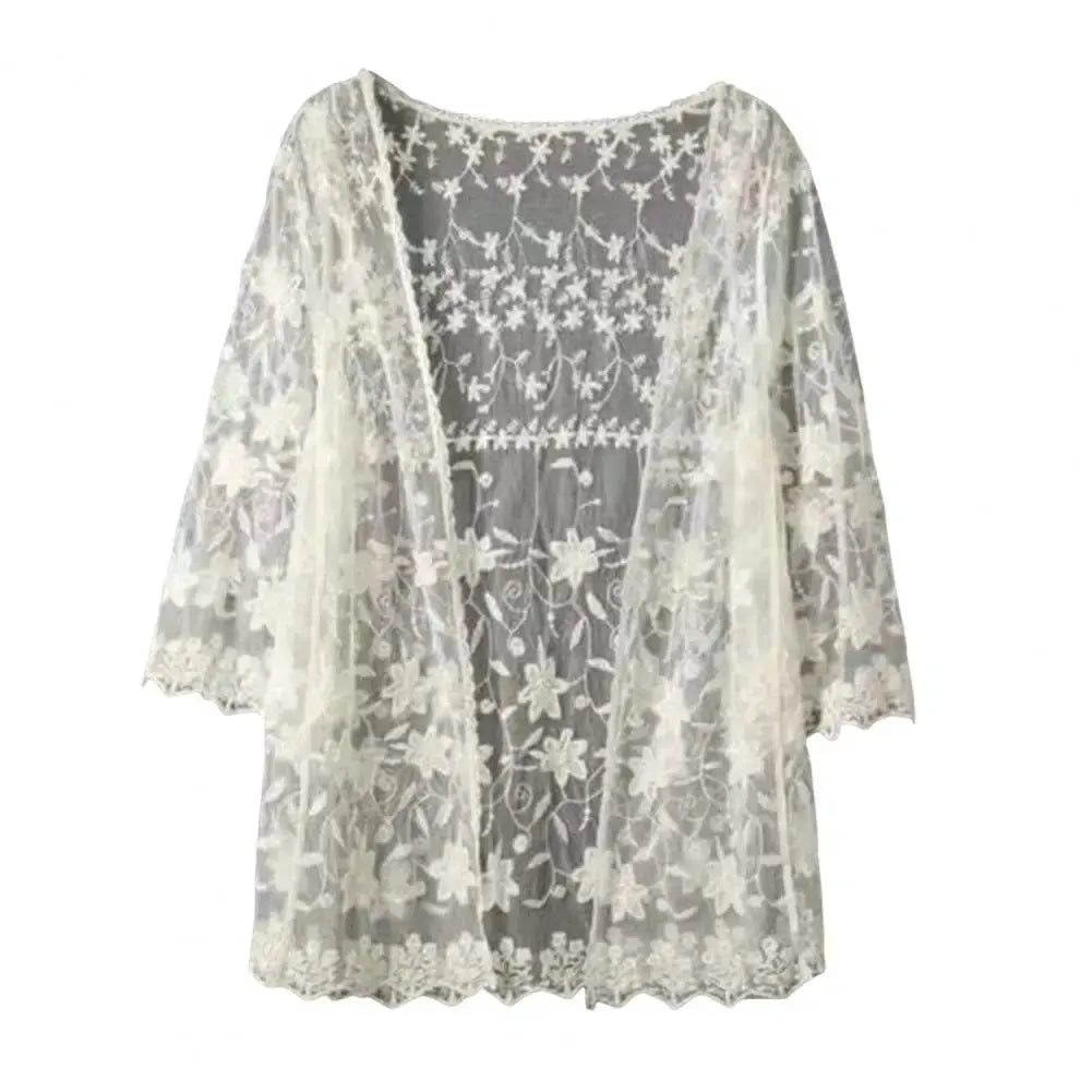 Handcrafted Lace Cardigan Crochet Women Cardigan 2025 3/4 Sleeve Hollow Out Open Front Sheer Sweater Boho Summer Knit Shrug by All Mart Bristol Ltd