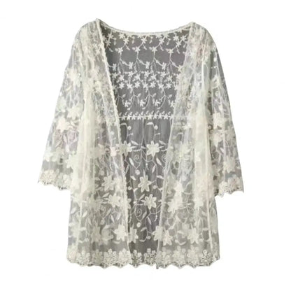 Handcrafted Lace Cardigan Crochet Women Cardigan 2025 3/4 Sleeve Hollow Out Open Front Sheer Sweater Boho Summer Knit Shrug by All Mart Bristol Ltd