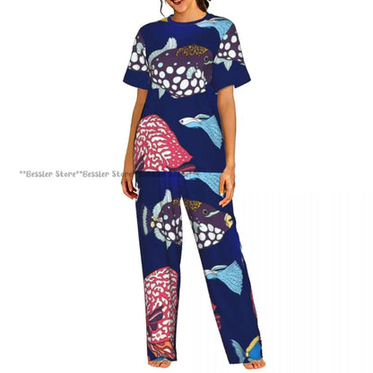 Women's Comfort Pajamas Women's Sea Fish Marine Life Short Sleeve Set Sleepwear by All Mart Bristol Ltd