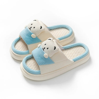 Cute Cartoon Bear Slippers Spring And Autumn Fashion Thick-soled Mute Linen Slipper Women's House Shoes by Dropshipman
