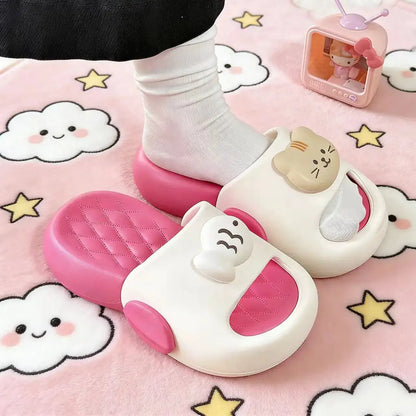 Cartoon kitten platform slippers women's summer wear non-slip cute one-word drag comfortable home sandals by All Mart Bristol Ltd