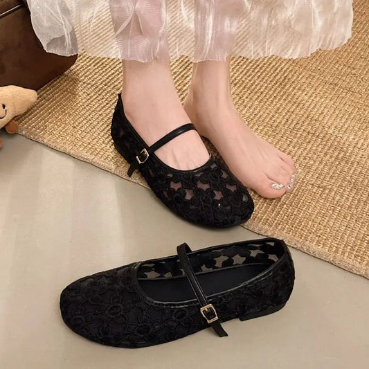 Women's Ballet Flats Ballerina Shoes 2026 Summer New Comfortable Embroidered Mesh Buckle Strap Elegant Shoe by All Mart Bristol Ltd