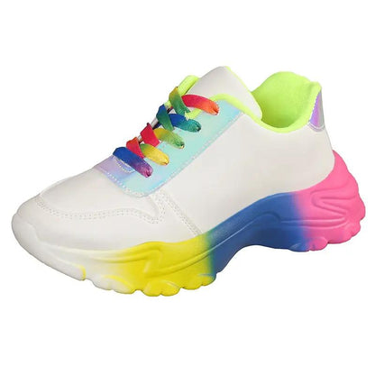 INS Style Rainbow Color Sports Shoes For Women Thick Bottom Lace-up Sneakers Fashion Casual Lightweight Running Walking Shoes by Dropshipman