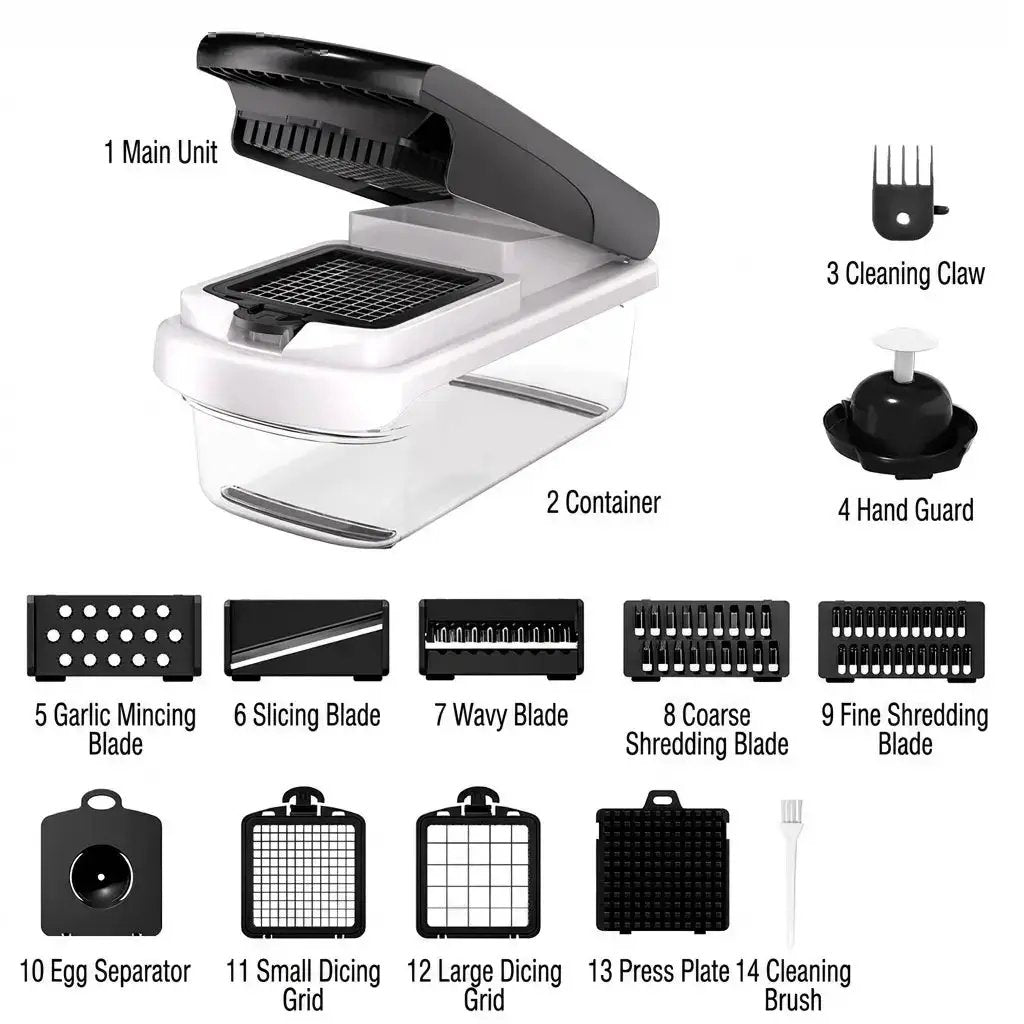 Original Professional Cutting Machine - Vegetable Chopper and Spiral Cutter, Food Chopper with Container, Fruit Slicer, Kitchen Tools and Gifts, Home Essentials (15 Chopping Functions, White) by All Mart Bristol Ltd