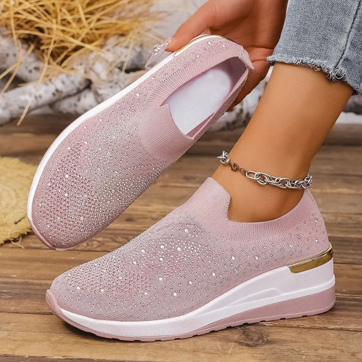 Pumps Women's Summer Wedge Round Toe Rhinestone Slip-on Women's Pumps Pumps by Dropshipman
