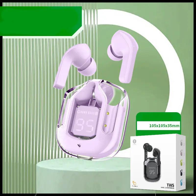 New Mini Transparent Wireless Bluetooth Headset Digital Display ENC Noise Reduction True Wireless Sports Music by Dropshipman
