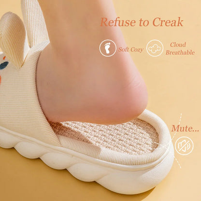 Home Linen Slipper for Women Cute Bunny Clouds Flip Flops Female Design Cozy Shoes Slides Four Season Platform Couples Sandals by All Mart Bristol Ltd