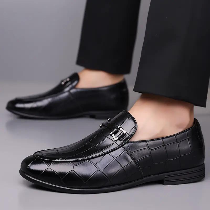Men's Plaid Light Luxury Plus Size Rubber Sole Lightweight Leather Shoes by Dropshipman