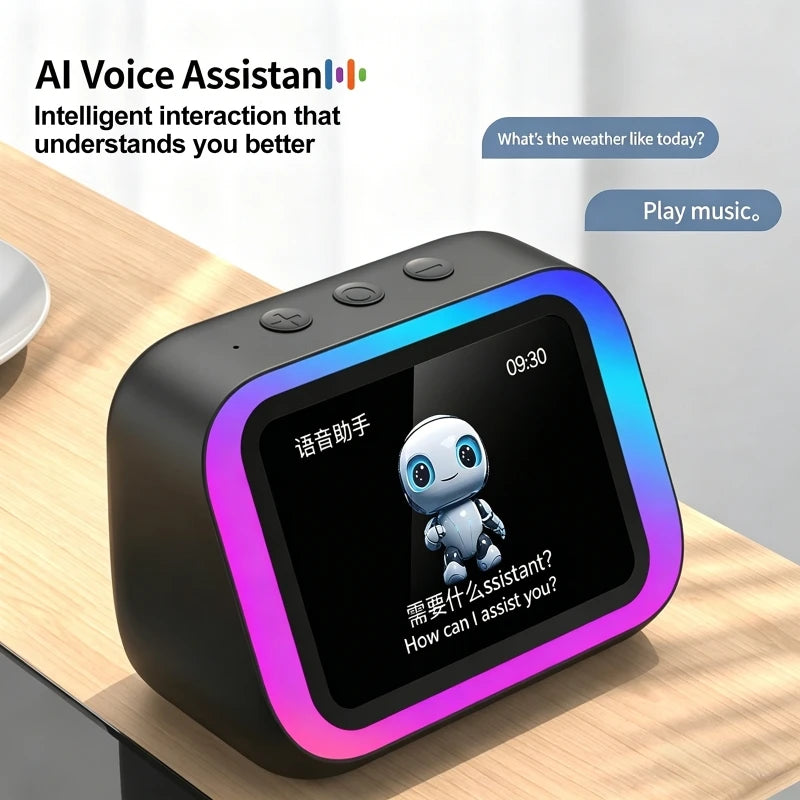 AI Voice Assistant Bluetooth Speaker With RGB Color Lighting Alarm Clock LED Screen Weather Clock Display Electronic Speaker by All Mart Bristol Ltd