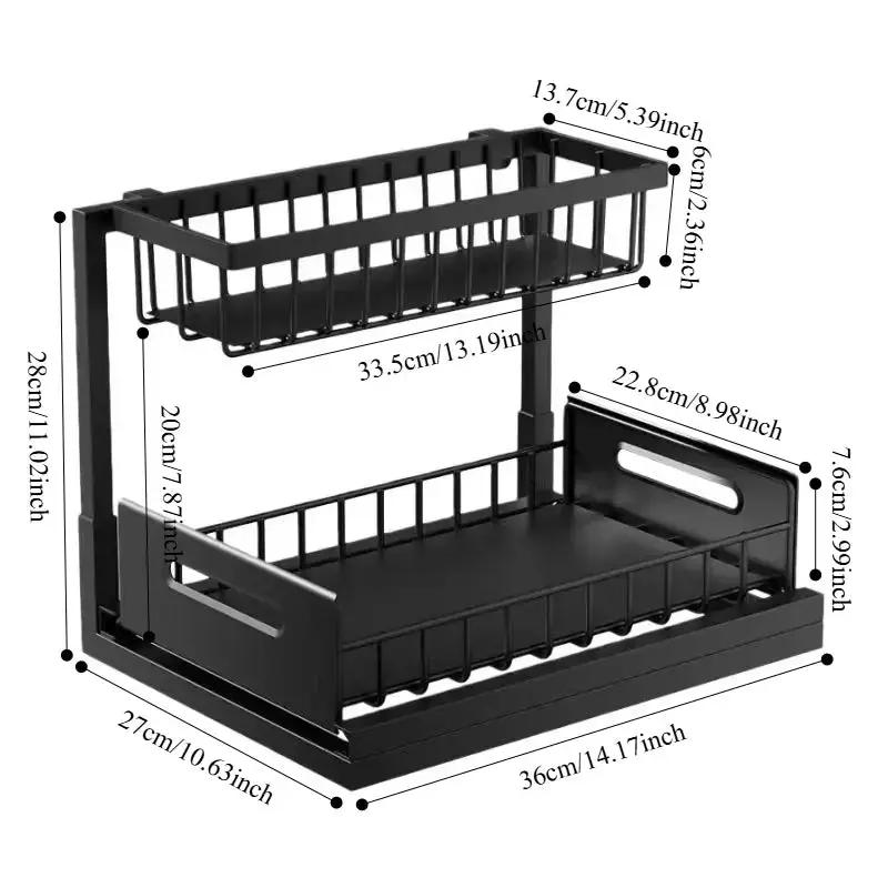 Kitchen Fixed Shelf Sink Storage, Sliding Pull-Out Cabinet Arrangement Rack, Metal Sliding Drawer, Bathroom Organizing Accessories, for Kitchen Bathroom Refrigerator Cabinet Organization Rack, Kitchen Storage Essential Goods by All Mart Bristol Ltd