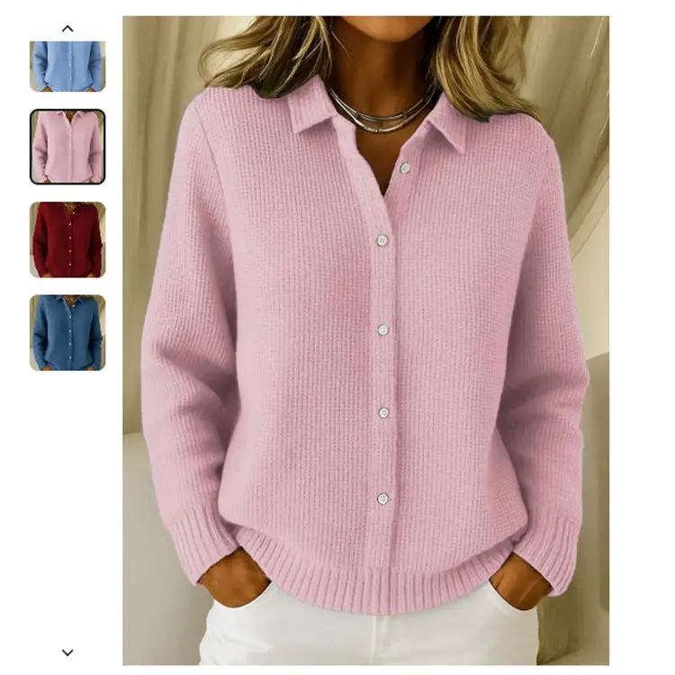 Casual Fashion Button Knitted Lapel Sweater For Women Long Sleeve Knitted Sweaters Tops Winter Jumper by Dropshipman