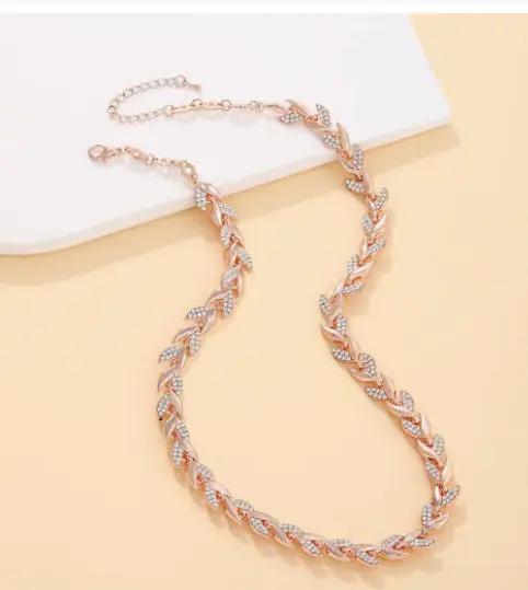 2PCS Glass Leaf Necklace Set Elegant Rhinestone Chain Necklace Bracelet For Women Fashion Luxury Jewelry Set by Dropshipman
