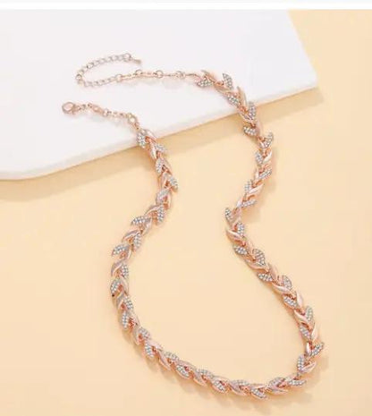 2PCS Glass Leaf Necklace Set Elegant Rhinestone Chain Necklace Bracelet For Women Fashion Luxury Jewelry Set by Dropshipman