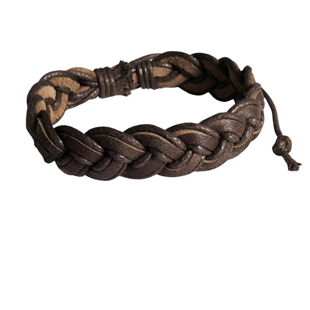 Men's Brown Pleated Leather Bracelet by Aye Do Gifts