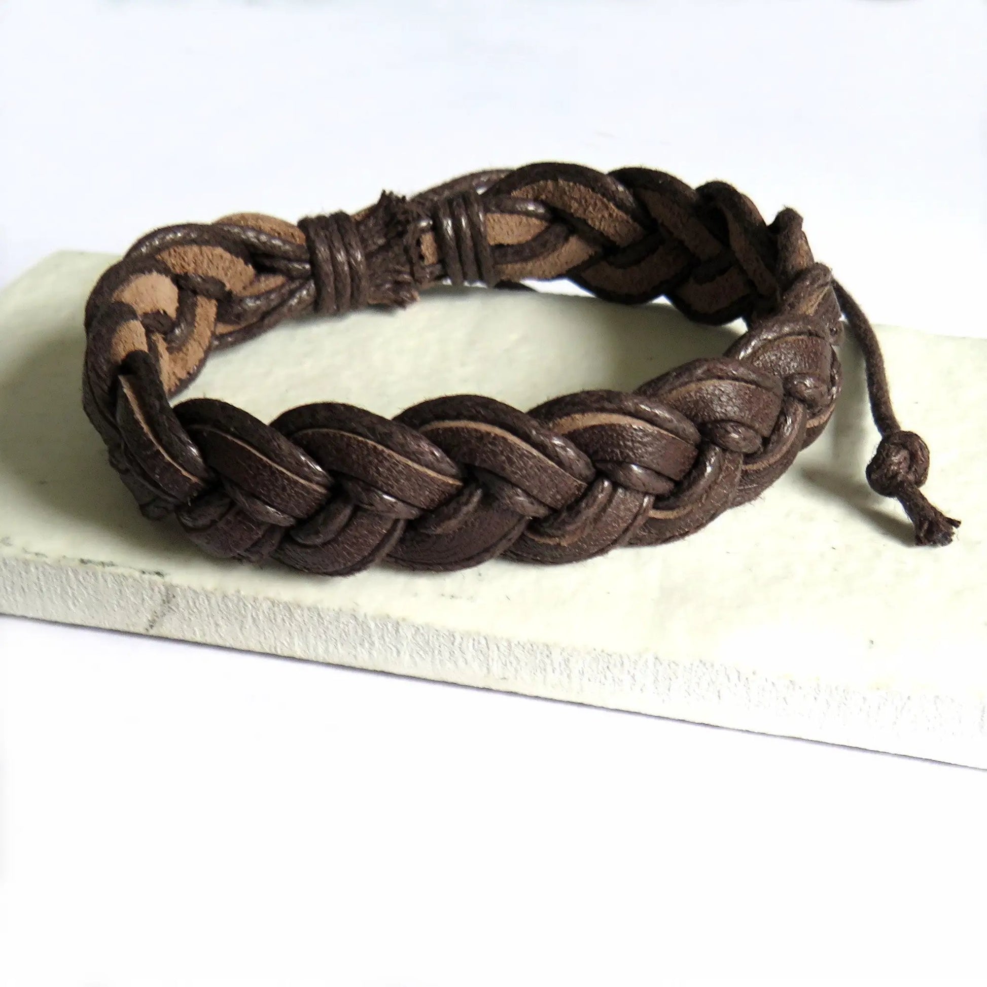 Men's Brown Pleated Leather Bracelet by Aye Do Gifts