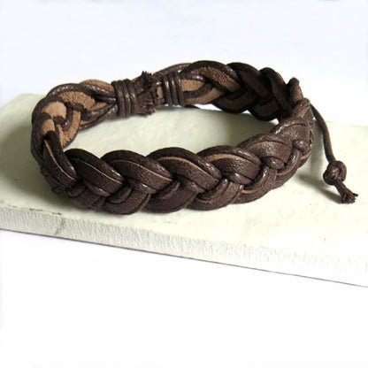 Men's Brown Pleated Leather Bracelet by Aye Do Gifts