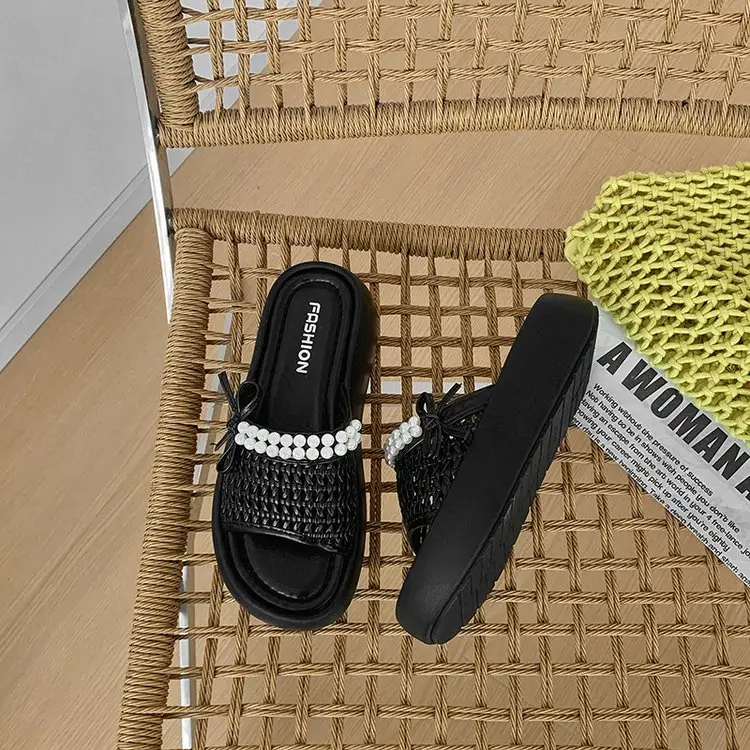 2026 Summer New Women's Platform Hollow Woven Slide Sandals, Outdoor Mesh Breathable Soft Non-Slip Slippers by Dropshipman