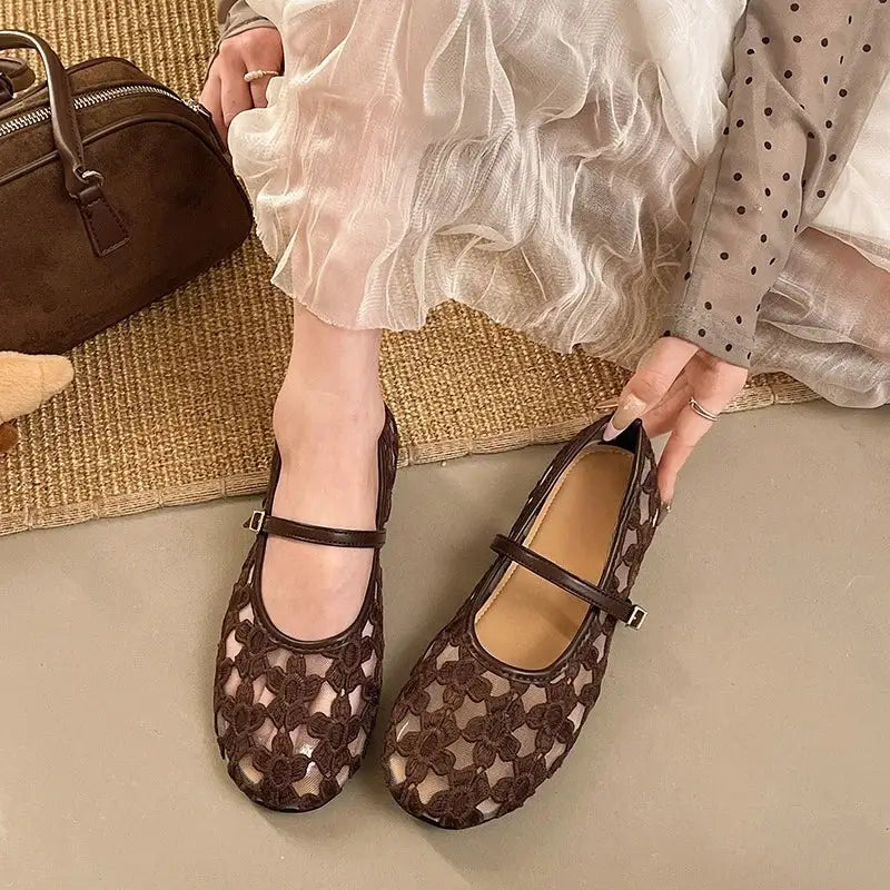 Women's Ballet Flats Ballerina Shoes 2026 Summer New Comfortable Embroidered Mesh Buckle Strap Elegant Shoe by All Mart Bristol Ltd