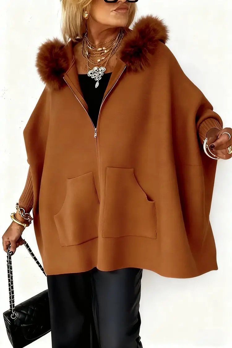 Ins Plush Hooded Cardigan Fashion Warm Pockets Zip-up Knitted Jacket Casual Outerwear Batwing Sleeve Sweater Women's Clothing by Dropshipman