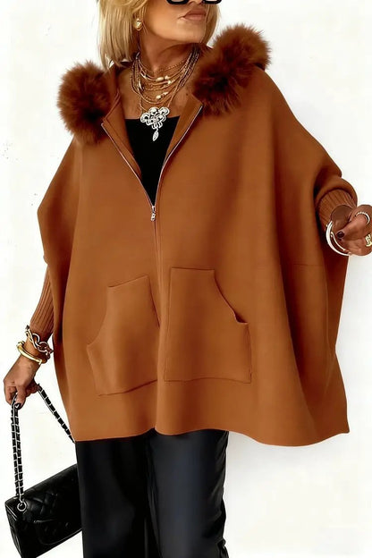 Ins Plush Hooded Cardigan Fashion Warm Pockets Zip-up Knitted Jacket Casual Outerwear Batwing Sleeve Sweater Women's Clothing by Dropshipman