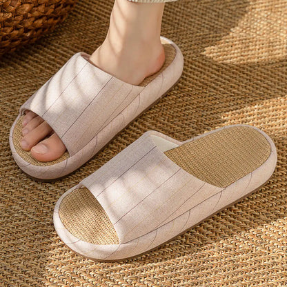 Summer Women Home Slippers Linen Summer Flats Shoes Breathable Sandals Comfortable Non-Slip Soft Slides Indoor Men Slippers by All Mart Bristol Ltd