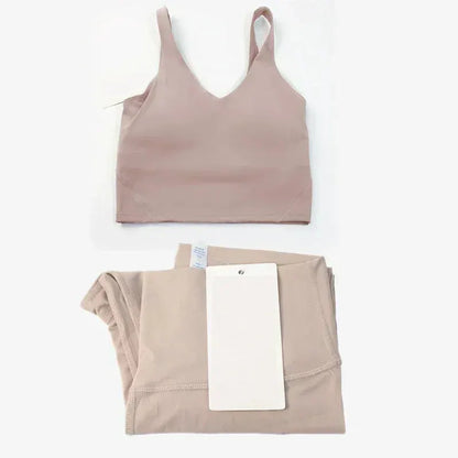 Classic women's 2-piece yoga outfit: U-shaped camisole top & high-waisted nude-feel leggings, suitable for fitness and workout. by All Mart Bristol Ltd