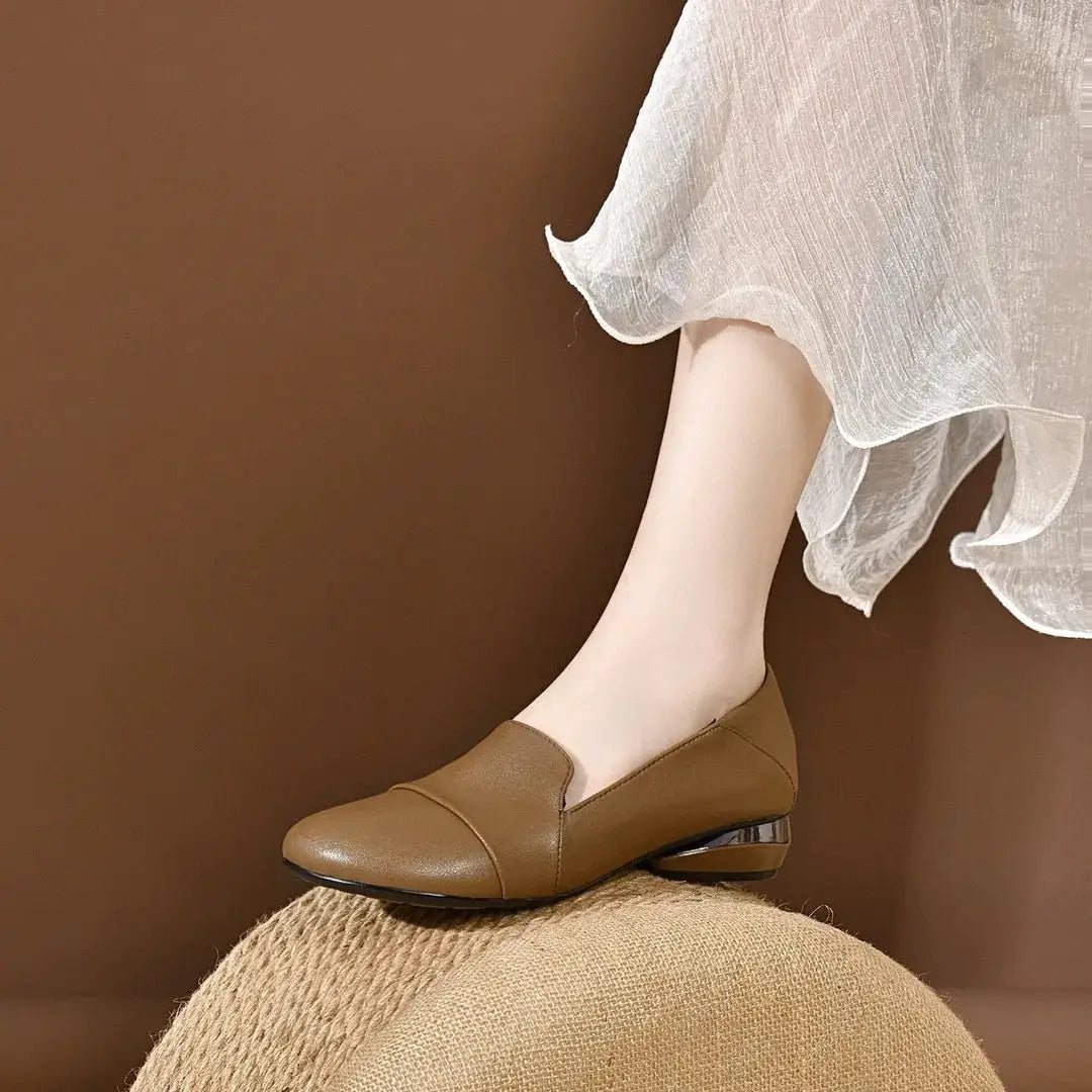 Women's shoes 2026 autumn low heel round toe flat shoes women's work shoes soft leather shallow mouth women's four season shoes by All Mart Bristol Ltd