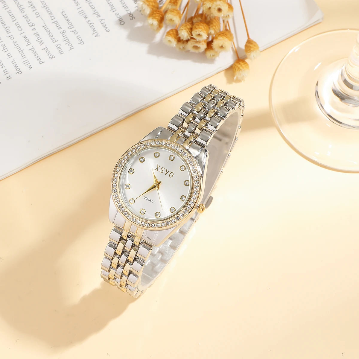 No gift box New style steel strap light luxury fashion quartz wristwatch pearl string bracelet 5 pieces set by All Mart Bristol Ltd