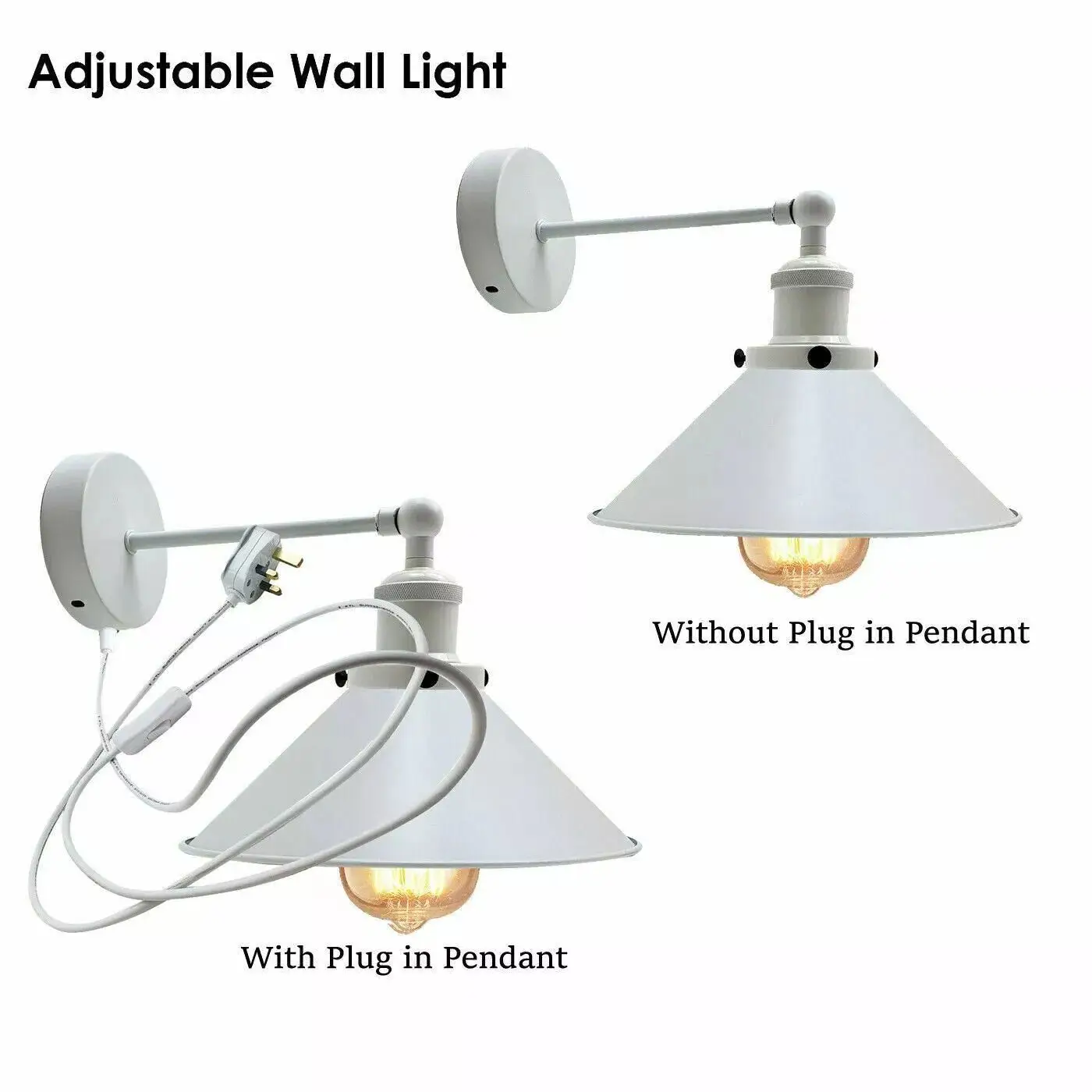 Modern White Plug-In Wall Sconce with Lamp Shade ~1279 by All Mart Bristol Ltd