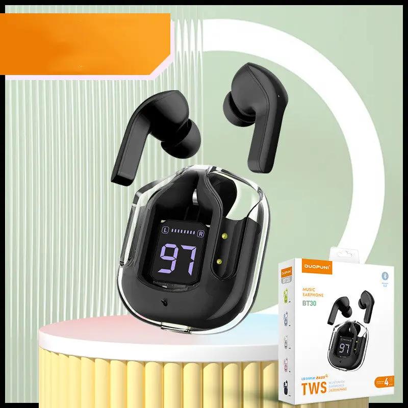New Mini Transparent Wireless Bluetooth Headset Digital Display ENC Noise Reduction True Wireless Sports Music by Dropshipman