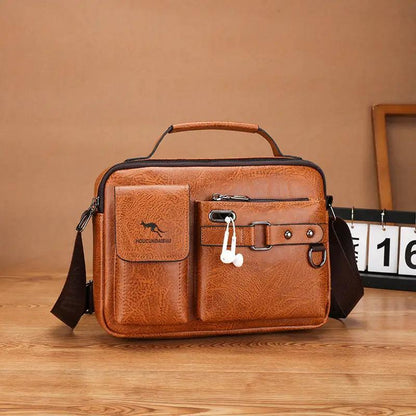 Men's Large Capacity PU Shoulder Bag Retro Business Style by Dropshipman