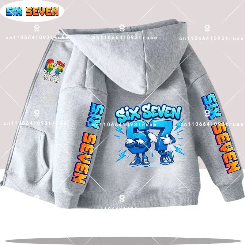 Hot Six Seven Children's Zip Up Hoodies Funny 67 Brainrot Zipper Hoody Clothes Kid Girl Boy Baby Casual Fashion Tops Sweatshirts by All Mart Bristol Ltd