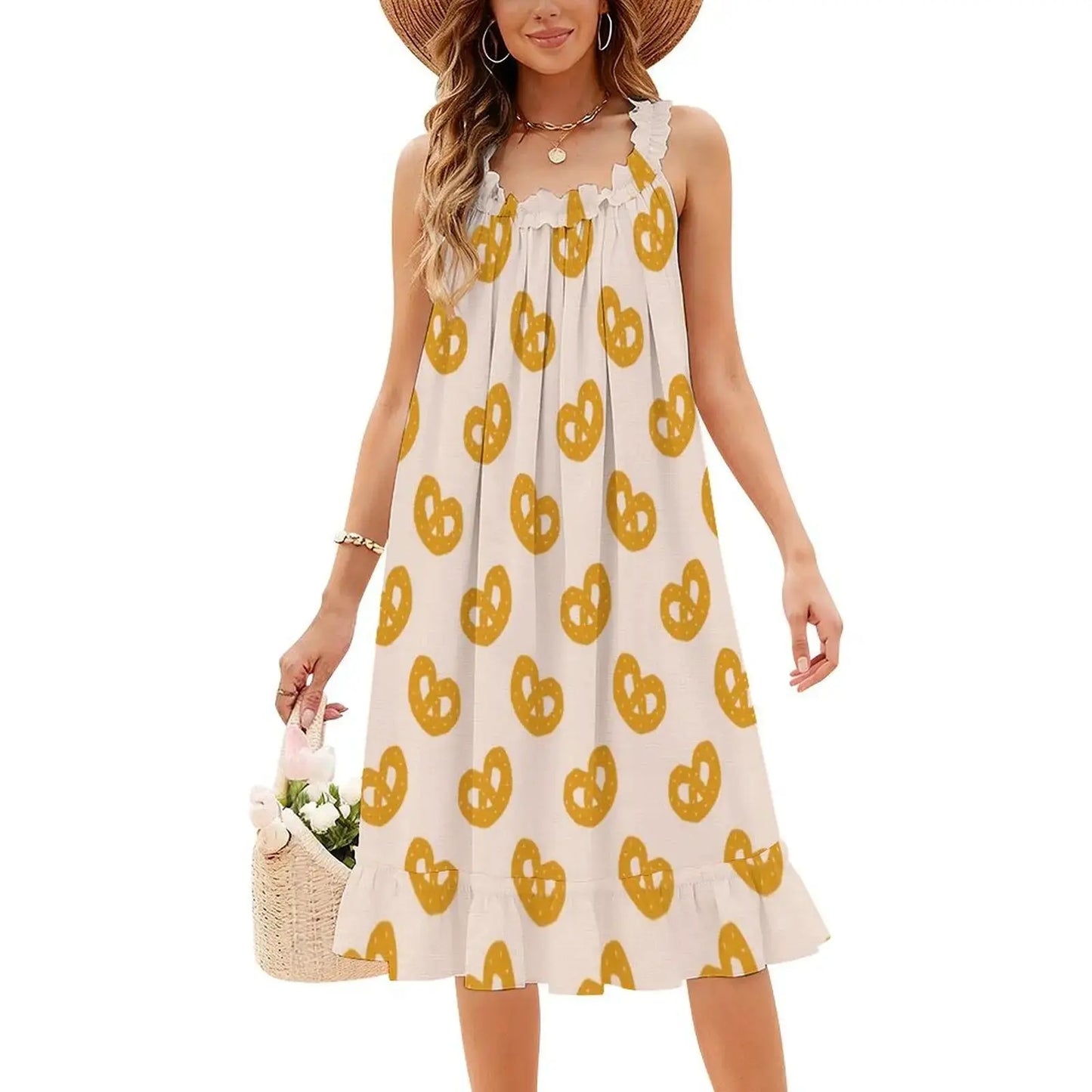Pretzel Pink Pattern Women's Hip Hop Streetwear Dress Graphic Print Party Club Wear Cartoon Background Texture Pattern Evening by All Mart Bristol Ltd