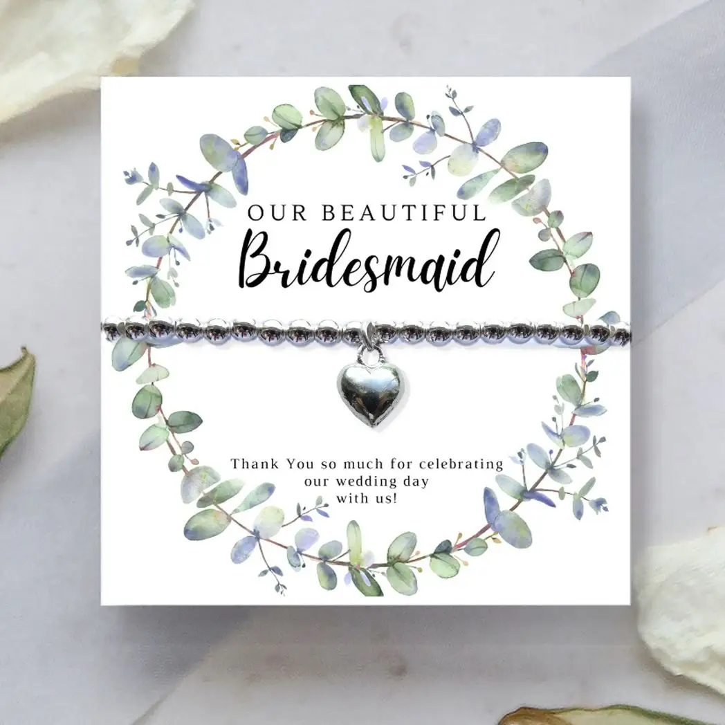 Bridesmaids Heart Bracelet & Eucalyptus Thank You Card by Aye Do Gifts