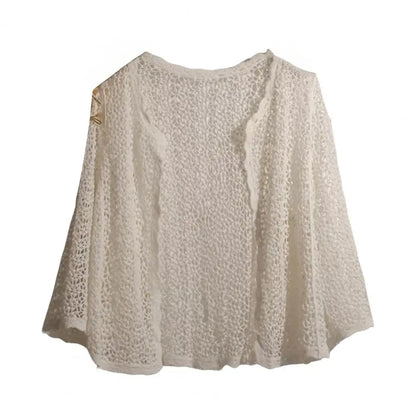 Handcrafted Lace Cardigan Crochet Women Cardigan 2025 3/4 Sleeve Hollow Out Open Front Sheer Sweater Boho Summer Knit Shrug by All Mart Bristol Ltd