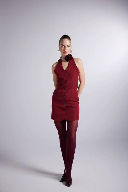 Becca Burgundy Rose Accessorized Mini Dress by Holly Lolly