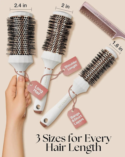 Professional Round Hair Brush Set - 4 Piece Blow Dry Kit with 3 Round Brushes & Comb - Perfect Beauty Gift for Women by All Mart Bristol Ltd