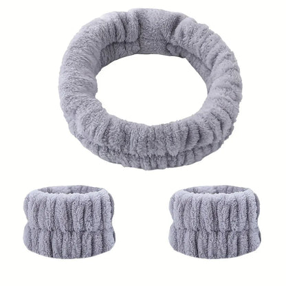 Coral Velvet Facial High-elastic Makeup Hairband Face Wash Wristband Set-face Wash, Facial Mask, Skin Care by All Mart Bristol Ltd