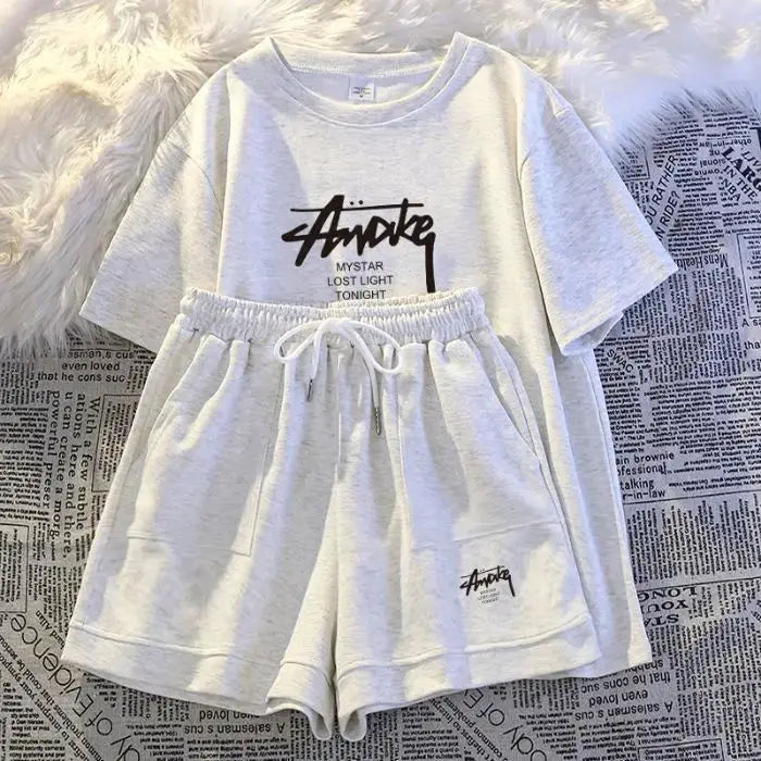New Women's Plus-size Set Adult Short-sleeve and Shorts Two-piece Set Children's Loose Casual Set Women's T-shirt and Shorts Set by All Mart Bristol Ltd