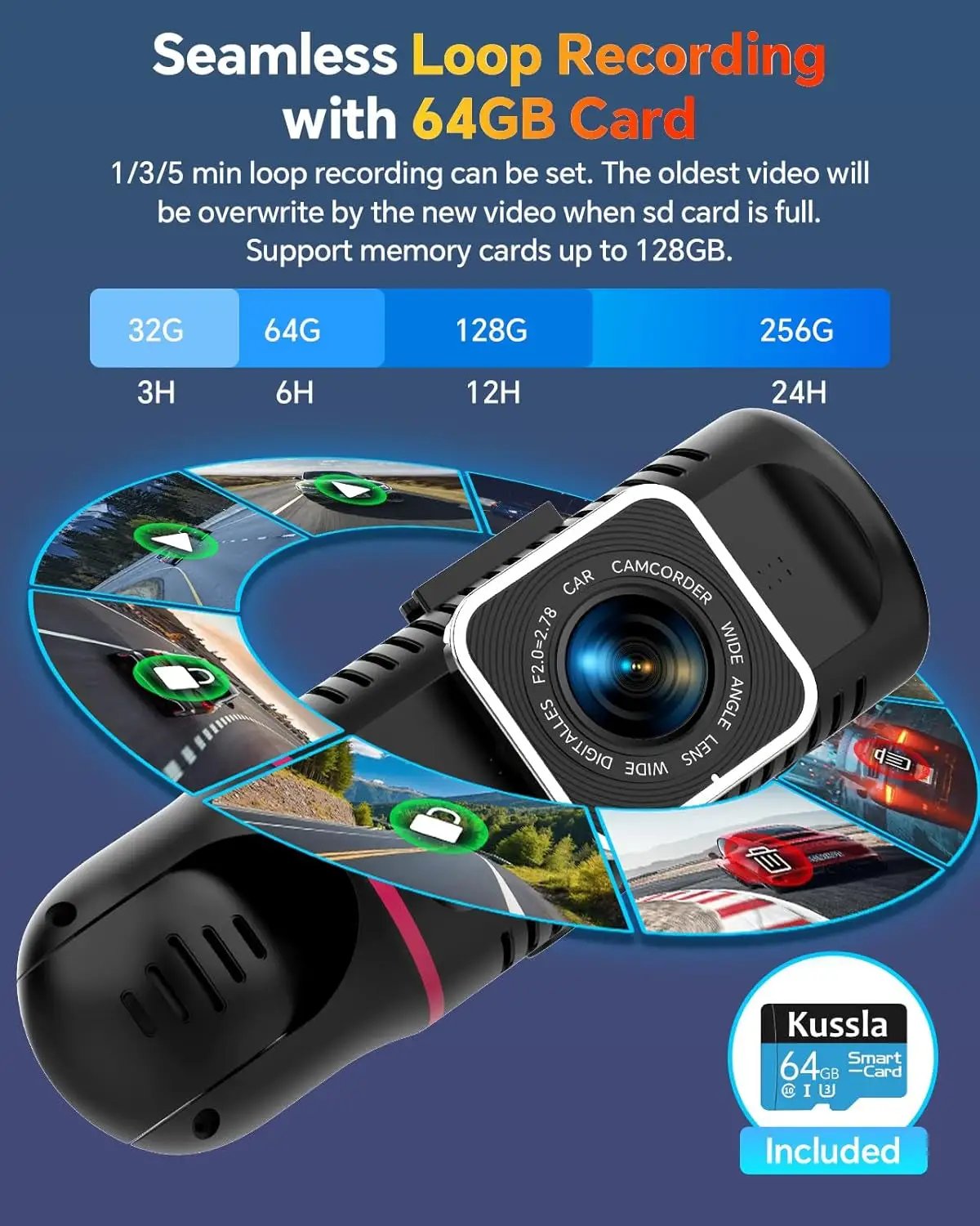 Triple Channel 1080P Dash Cam for Cars - Front & Rear Cameras with Night Vision, G-Sensor, Loop Recording & 64GB Card Included by All Mart Bristol Ltd
